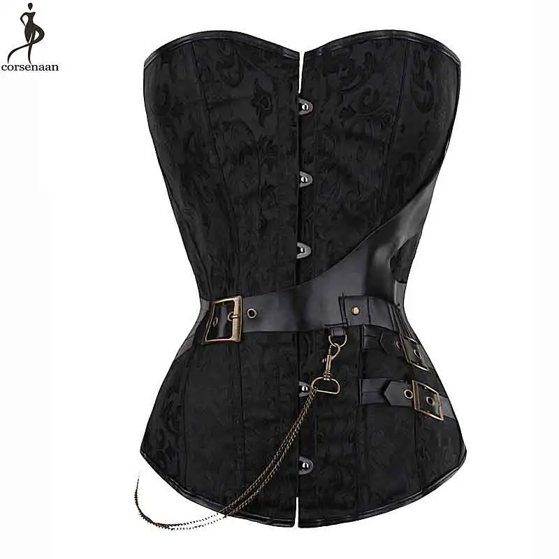 

Pirate Corset Steampunk Korset Plus Size 6XL Gothic Gorset Overbust Fish Boned Korse Solid Black Brown Bustier Sexy Punk Corsets