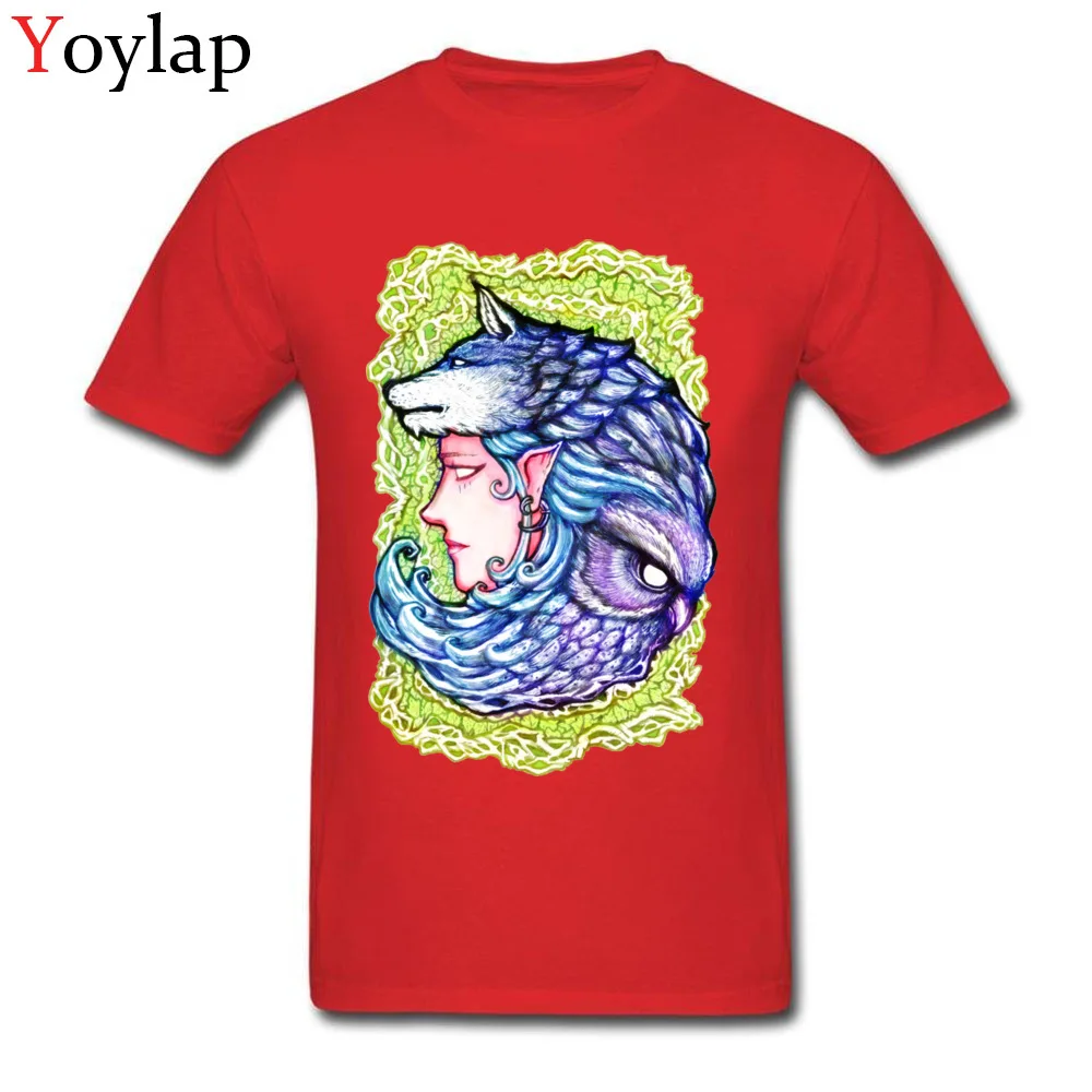 Casual Tops T Shirt Wholesale O-Neck Short Sleeve Druid  in the forrest Pure Cotton Adult T Shirt Casual Summer Fall Tee Shirts red