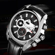 CASIMA Men Quartz Watch Luminous Waterproof Leather Strap Multi-function Casual Cool Sports Wristwatch Mens Analog Wrist Watches