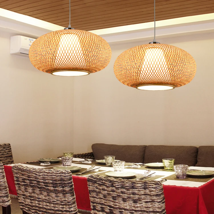 Bamboo Wicker Rattan Shade Pendant Light Fixture Asian Hanging Ceiling Lamp New