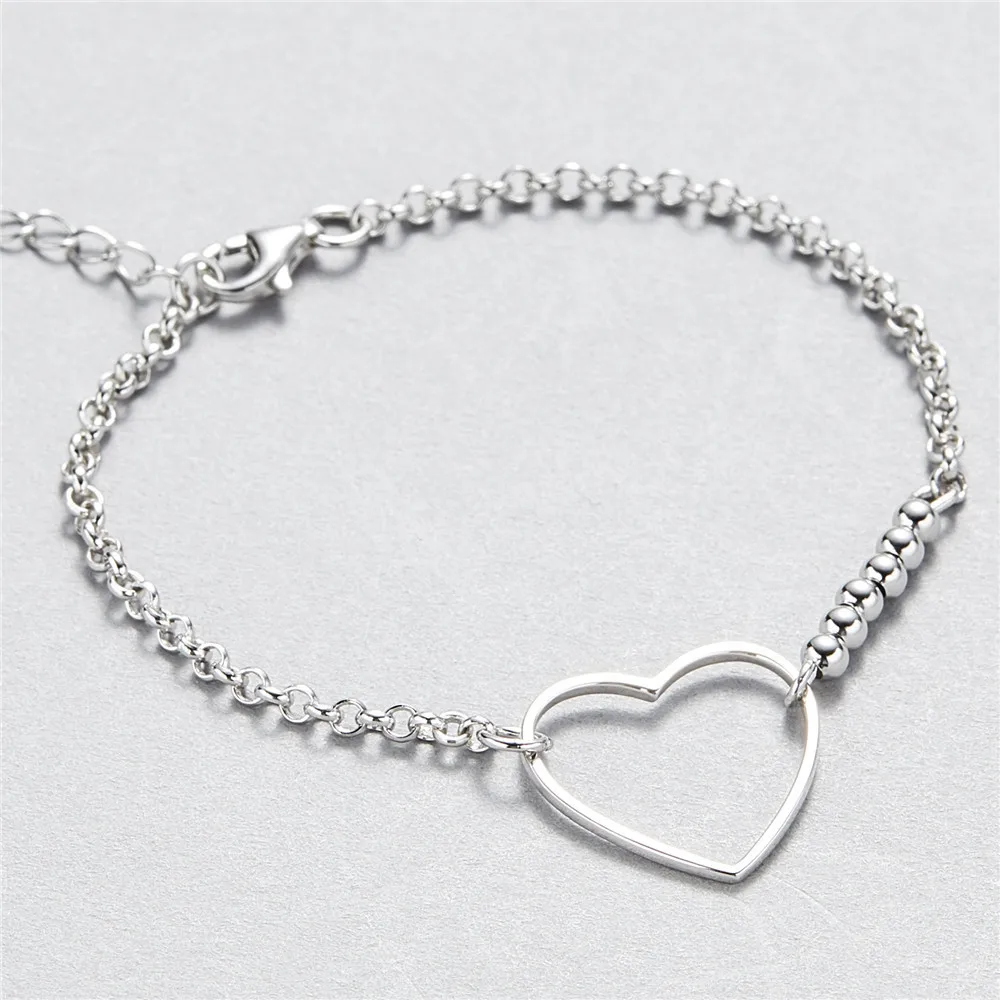 beads big heart bracelet 100% 925 Sterling Silver Jewelry fashion hypoallergenic bracelets for women gift