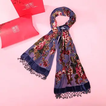 

Hot Chinese Women Shawls Chal Velvet Silk Warm Muffler Print Floral Pashmina Stole New Style Long Wrap Scarf Shawl Tippet Cape