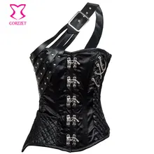 Punk Rave Plus Size Corset Steampunk Gothic Clothing Black Buckled Leather One Shoulder Waist Slimming Corsets Steel Boned Korse