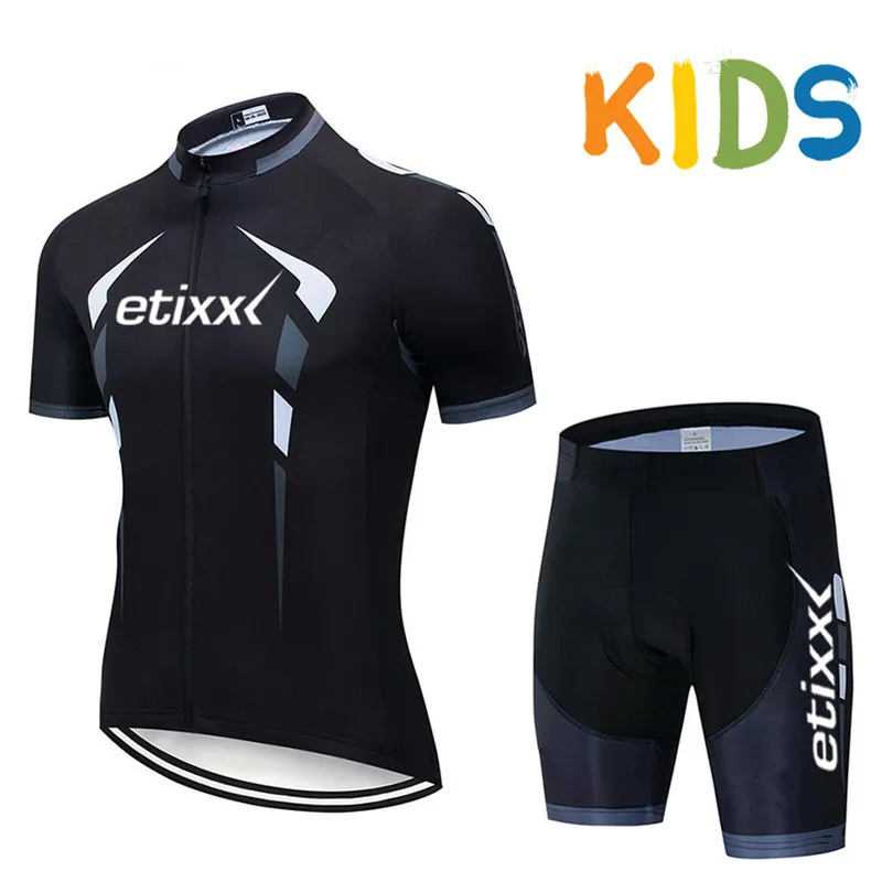 pro team ETIXX майки для велоспорта для детей, детские комплекты с короткими рукавами для велосипеда Ropa Ciclismo велорубашка Джерси и нагрудник шорты гелевая накладка