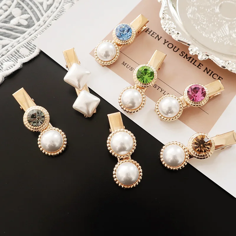 

New Simple Candy Colors Rhinestone Pearl Hair Clip Temperament Sweet Wild Exquisite Elegant Hair Clip Hair Accessories For Women