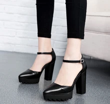 Best Selling Spring Lady Shoes Point Toe High Heel Strong Heel Sexy Dress Shoes Black Only Size 34-39 Dropshipping R002
