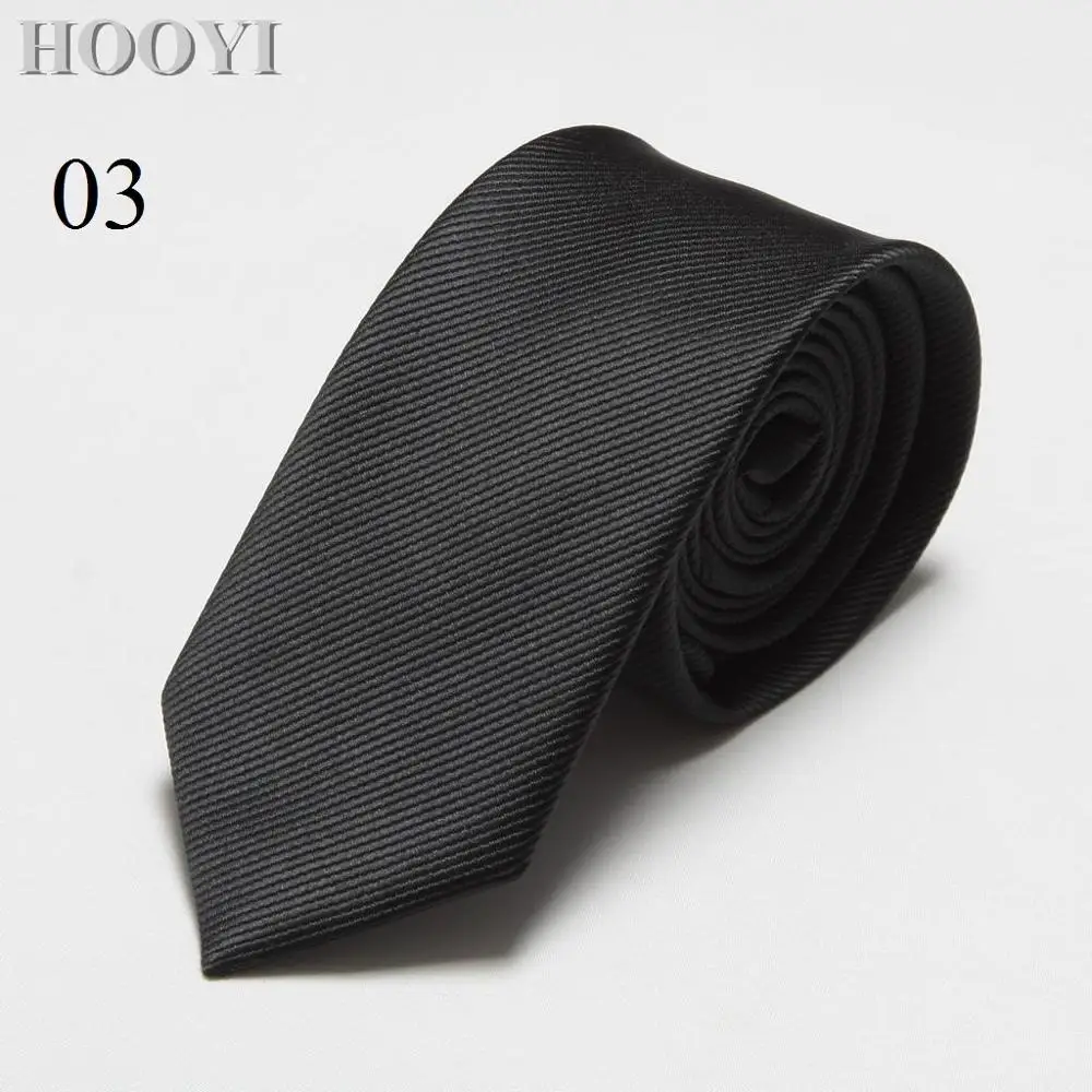 Черный HOOYI одноцветные галстуки для мужчин бизнес гравата, тонкий галстук полиэстер узкий галстук модные свадебные аксессуары - Цвет: Черный