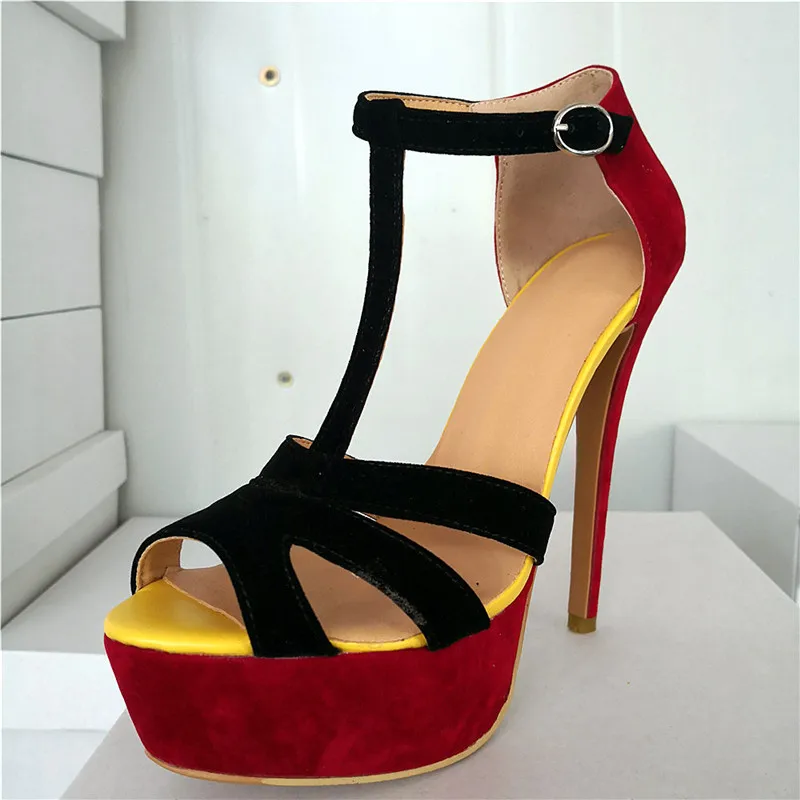 

Summer 2019 Flocking Open Toe Waterproof Platform Shoe With Stiletto Super High-heeled Pure-color Simple Sexy Women's Sandals
