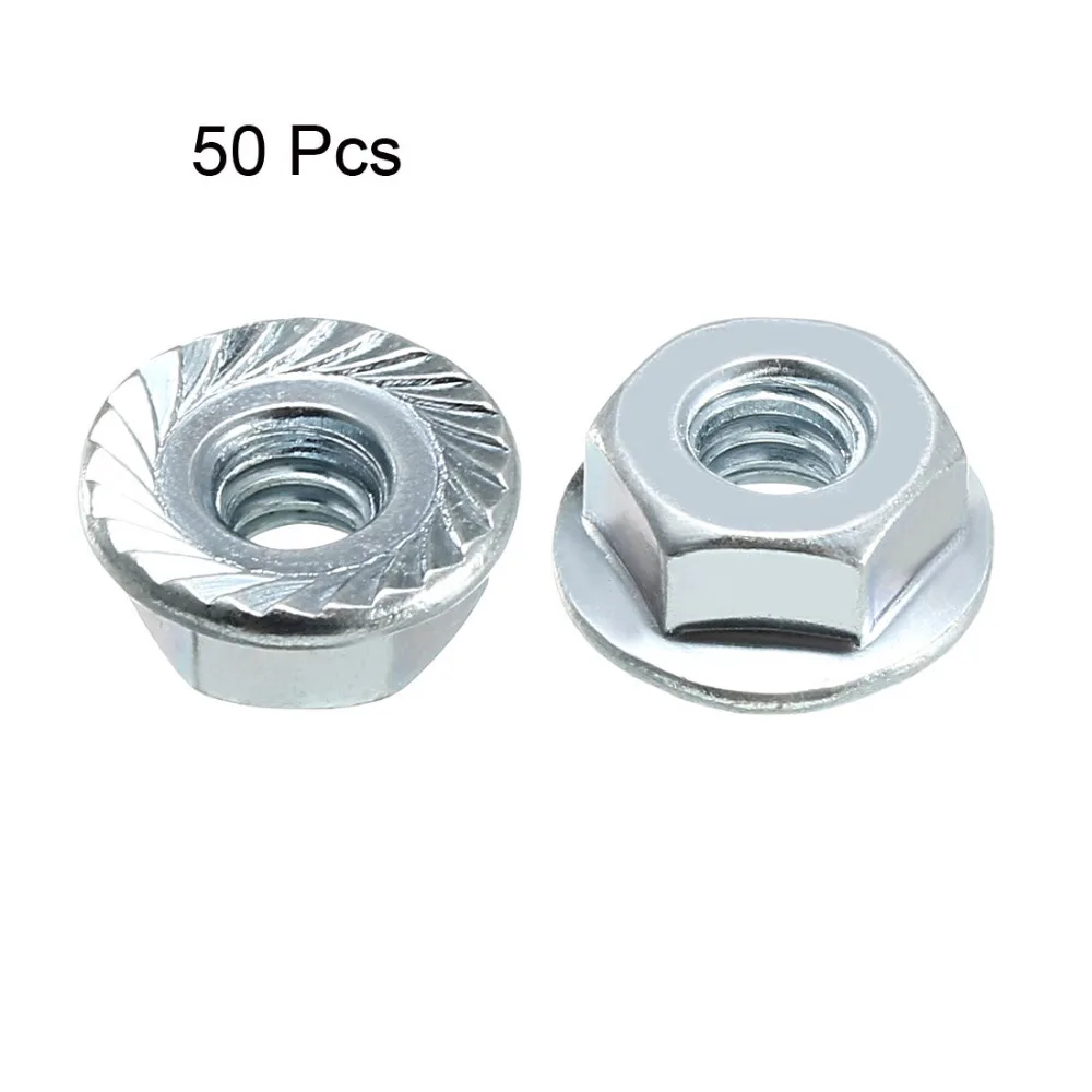 Uxcell 50Pcs Nuts 10 24 Serrated Flange Hex Lock Nut Carbon Steel Zinc