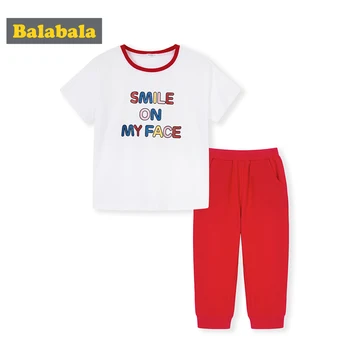

BalabalaGirls summer sports set big boy clothing set 2019 new children's clothing two-piece Korean version tshirt +mid pants