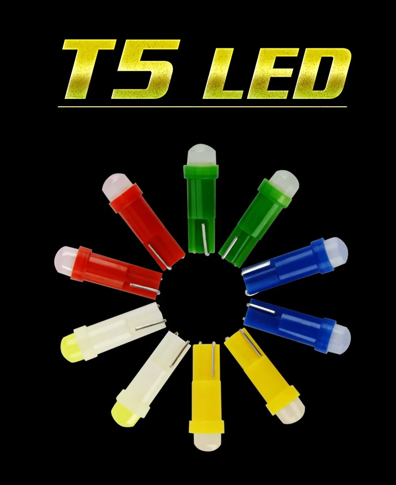 NAO 10 шт. T5 Светодиодная лампа для приборной панели COB SMD W1.2W W3W лампа автомобильный внутренний измерительный прибор 12 в 6000 К белый зеленый красный синий желтый