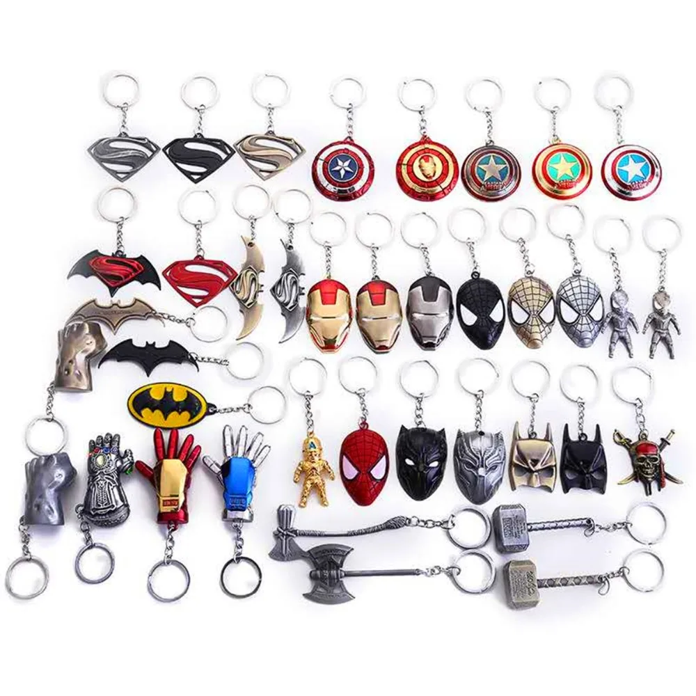 

2019 Metal Marvel Avenger Captain America Shield Keychain Spider man Iron man Mask Keychain Toy Hulk Batman Keyring Key Gift Toy