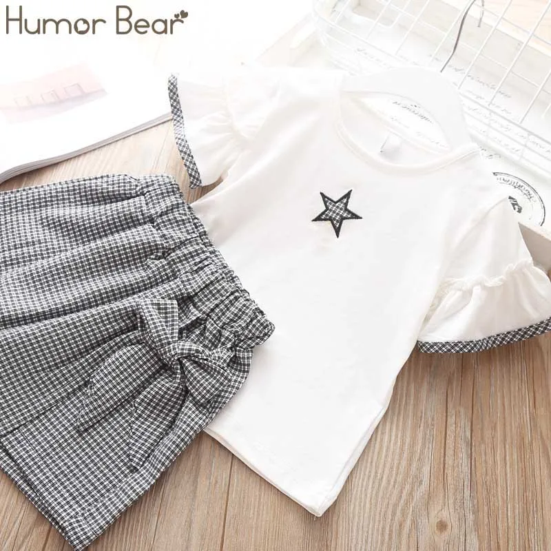 black BZ269A Humor Bear/ г. Летняя Модная брендовая новая одежда для девочек детская одежда хлопковая Футболка с животными+ штаны комплект одежды для малышей - Цвет: black BZ269A