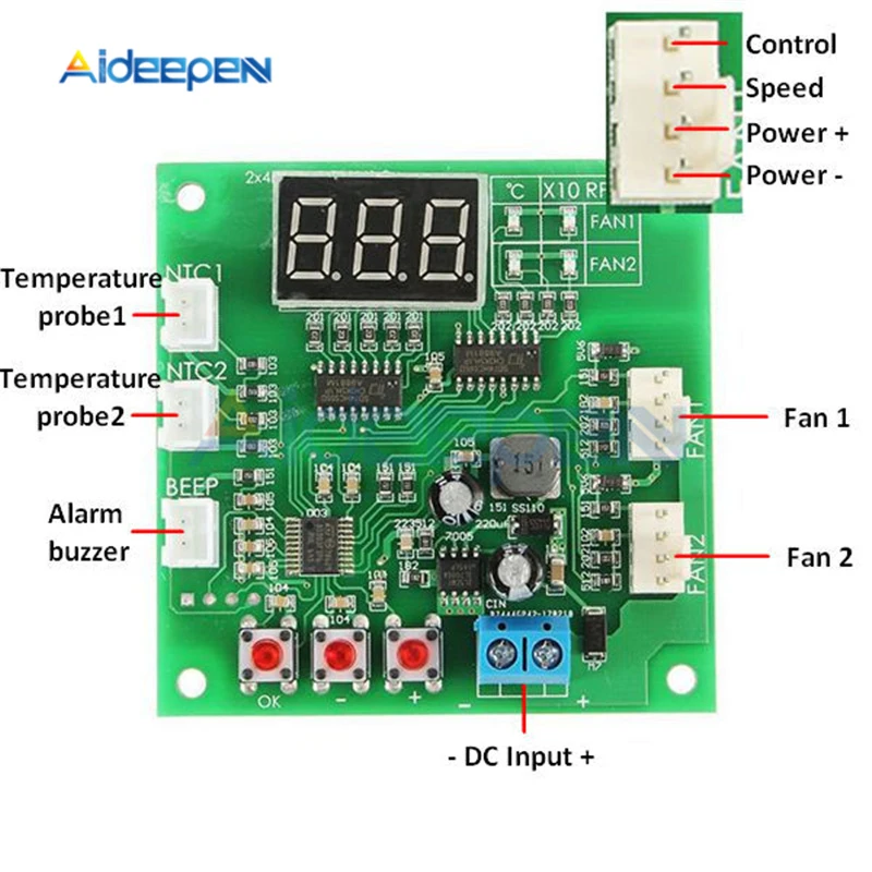 4 Wire 2 Channel PWM Fan Temperature Controller PC Fan Motor Speed