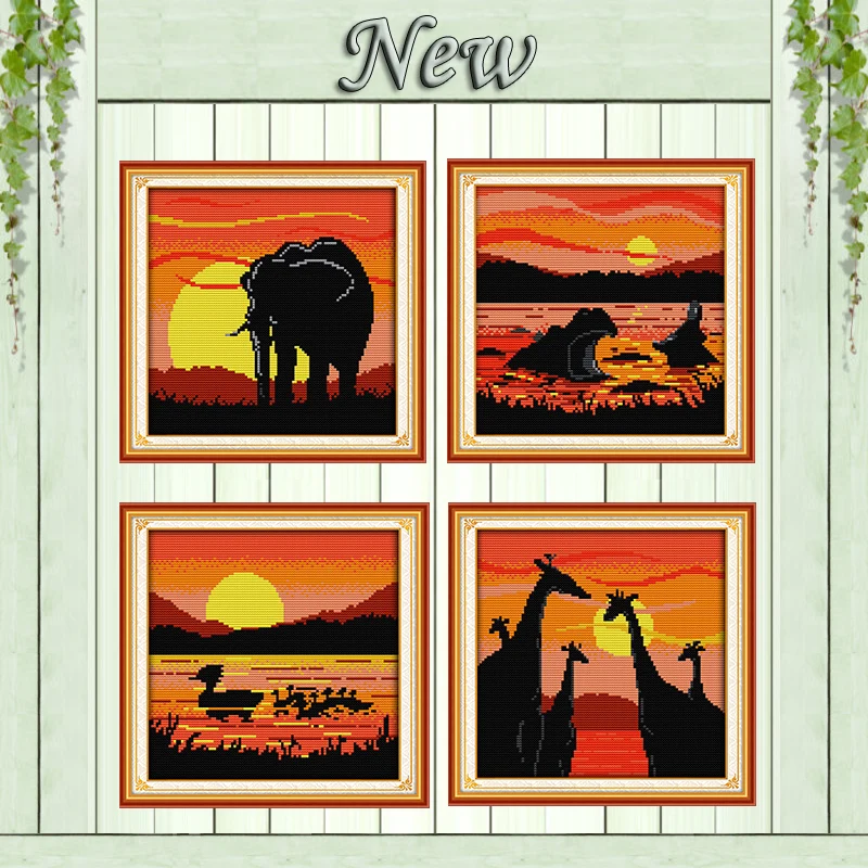 Набор для вышивки крестиком The sunset жираф слон|printed cross stitch|counted stitch kitscounted |