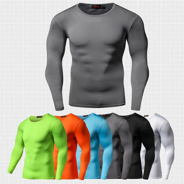 US $10.70 Men Compression Running Tshirts Long Sleeves Quick Dry T Shirt Fitness Clothing Solid Color Sports