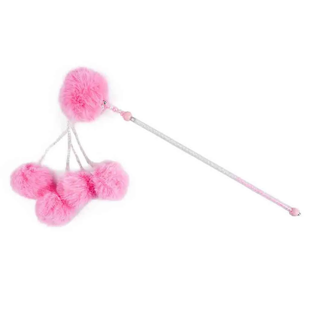 OCARDIAN Kitten Entertainment Stick And Fringe Ball Cat Teaser Stick Funny Pink Green Plush Acrylic Pet Supplies For Cats JL16