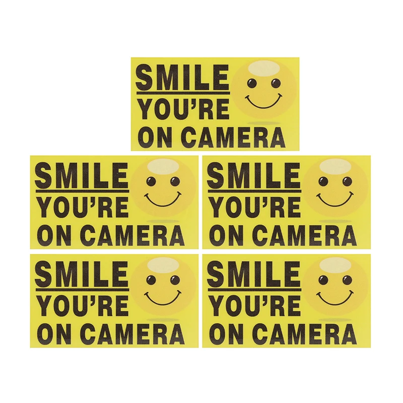 5Pcs/lots 9x5cm Vinyl Smile You're On Camera Video Alarm Safety Stickers Signs Decal