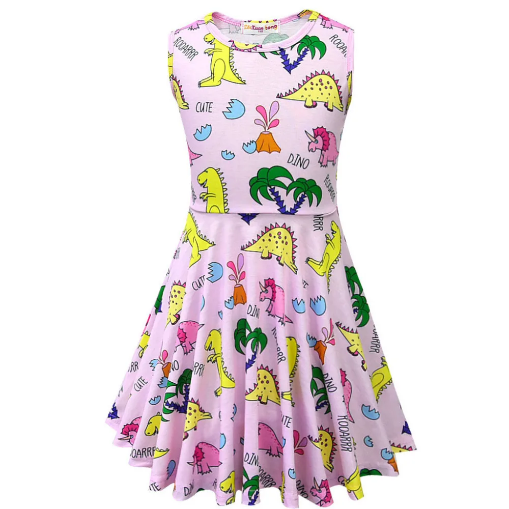 Girl Dress Cartoon Dinosaur Letter Printed Sleeveless Princess Dresses Vestidos Summer Party Casual Clothes For Kid Baby Girls | Детская