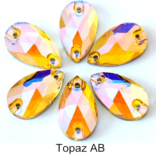 Красочные каплевидные Хрустальные стеклянные пришивные стразы с плоской задней стороной красные AB пришивные камни каплевидные Стразы для шитья одежды Y1250 - Цвет: Topaz-ab