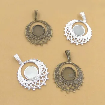 

Retro Filigree Flower with 10mm Round Smooth Bezel Resin Cabochons Connectors Links Findings DIY Pendant Making Multi-color