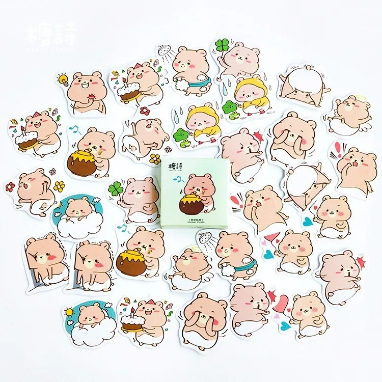 

45PCS/box Cute Greedy Bear Diary Paper Lable Sealing Stickers Crafts And Scrapbooking Decorative Lifelog DIY Stationery