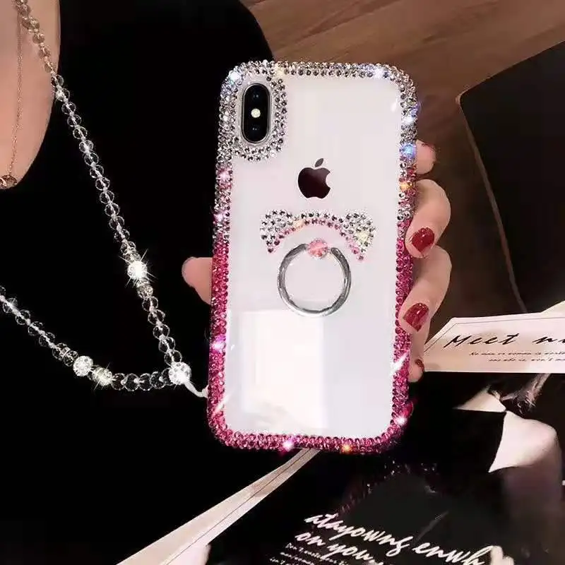 

Bling Rhinestone Makeup Case For Xiaomi mi 9 8 SE Lite 5S 6 5X 6X A2 MAX2 MAX3 MIX3 Case Glitter Diamond Finger Ring With Strap
