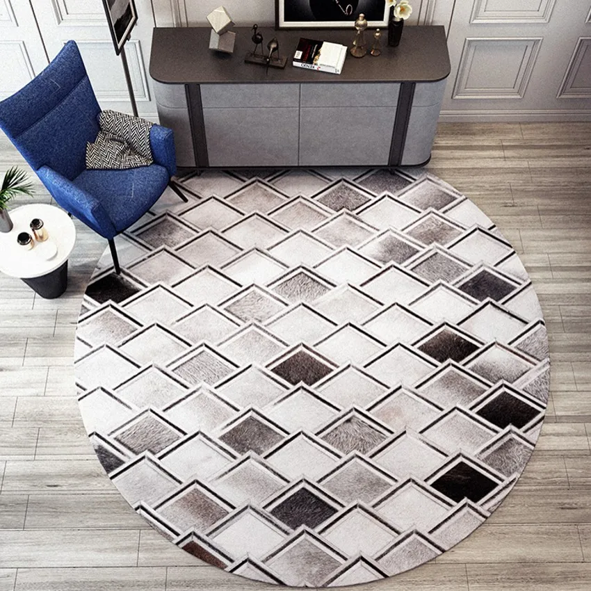 

Nordic style gray geometric printed round shaped ground mat , non-slip chair mat , decorative floor mat