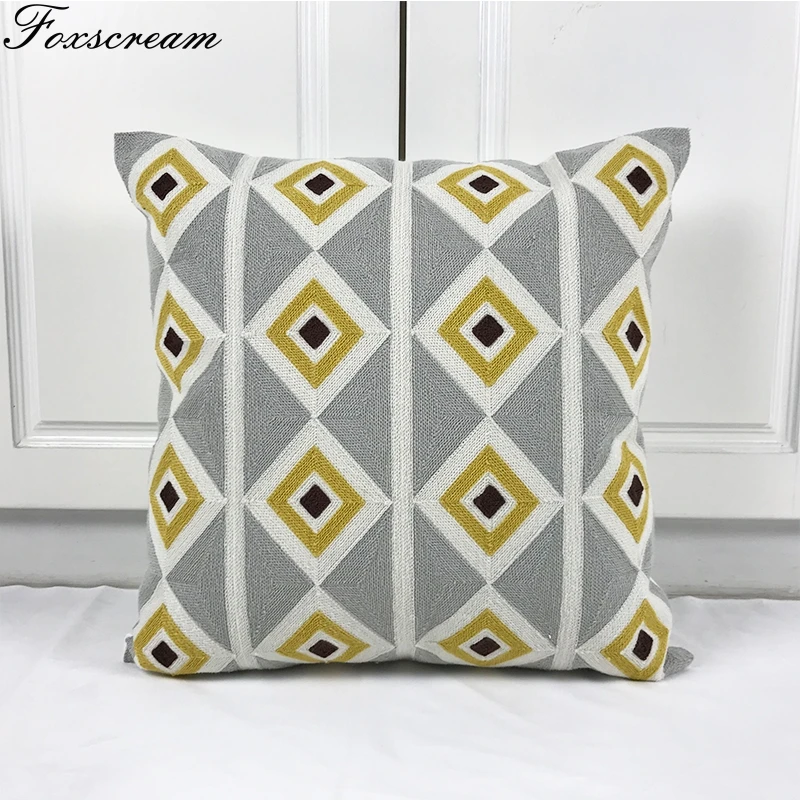 Серый чехол для подушки с вышивкой геометрический Марокканская Подушка с вышивкой для SofaThrow декоративные подушки украшения для дома 45*45 см - Цвет: 2