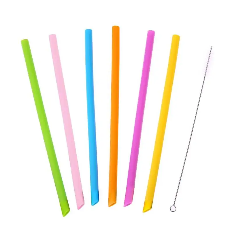 

2pcs Reusable Silicone Drinking Straws with Brushes for Bar Party Kitchen Silicone Straw Foldable Straight Drinking Straws for B