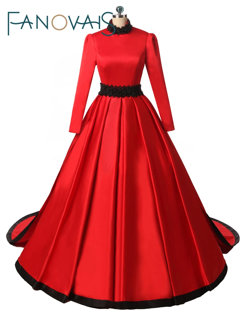 

Muslim Red Wedding Dresses Elegant Robe de mariage 2019 Vestido de novia Dubai Vintage Wedding Gown Real Pictures