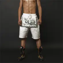 Китайский стиль прямой белый Лоскутная Винтаж Шорты мужчин блокбастер вышивка благоприятный дракон для отдыха мужские короткие брюки