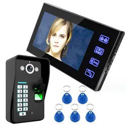 Бесплатная доставка сенсорный ключ 7 "ЖК-дисплей отпечатков пальцев телефон видео домофон Системы с контроля доступа по отпечаткам пальцев