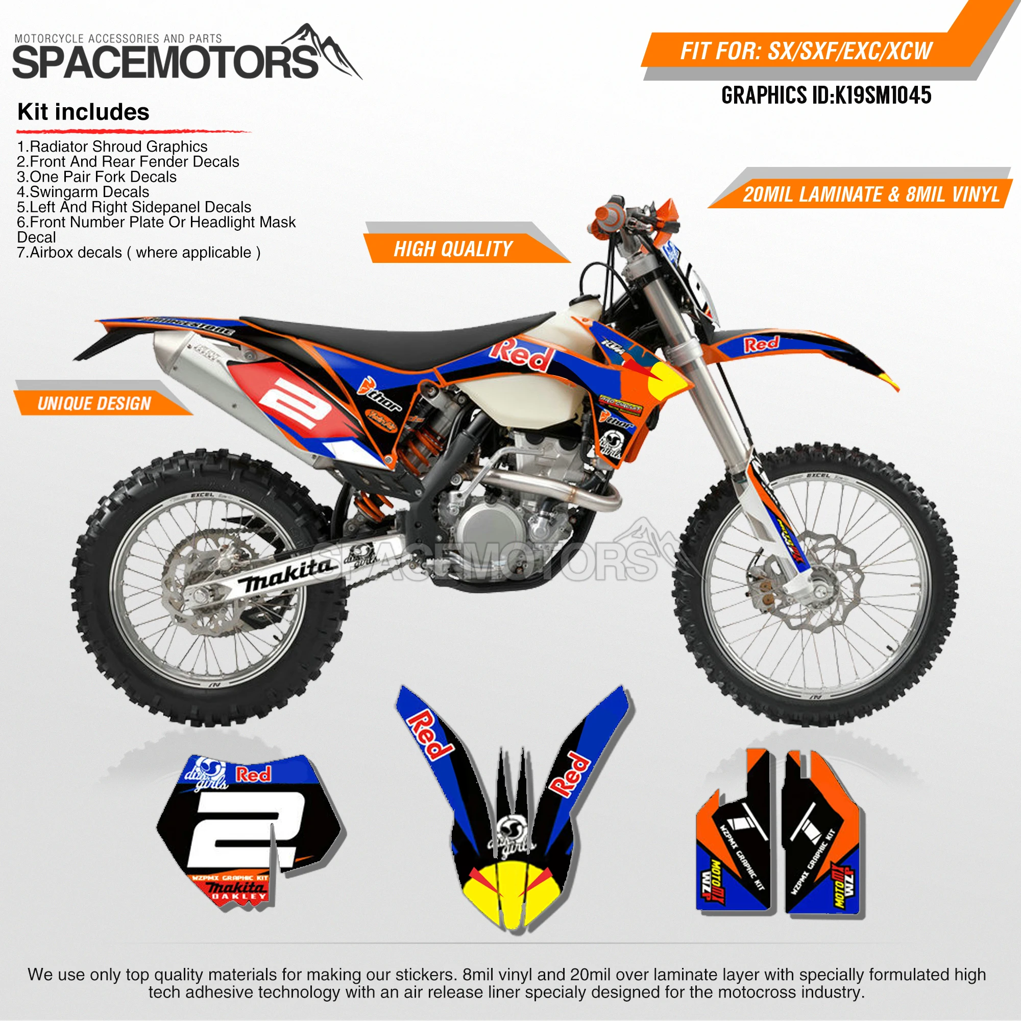 MotoSpace индивидуальные команды Графика Фоны наклейки 3m наклейки на заказ для KTM SX SXF XCF 2011- EXC excf XCW 2012- 045