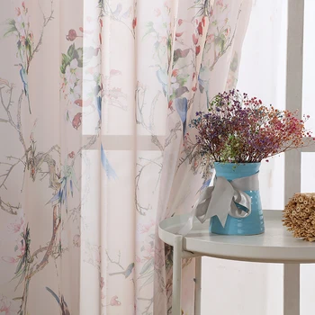 

Rustic Kitchen Sheer Curtains for Living Room Decoration Bird Printed Window Chiffon Tulle Curtains