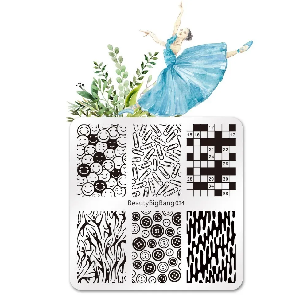 

BEAUTYBIGBANG 1 Pc 6*6 Cm Square Shape Mixed Element Smile Image Stainless Steel Stamping Template Plate For Nail Art