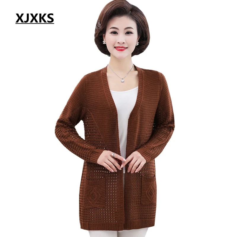 

XJXKS Modis Women Knitted Hollow Cardigan 2019 Spring And Summer New Loose Plus Size Breathable Casual Women Sweaters Cardigan