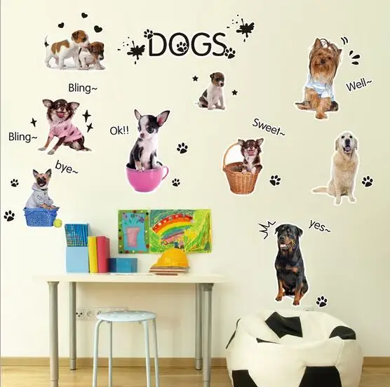 Cartoon simulation puppy dogs cute children's room removable wall