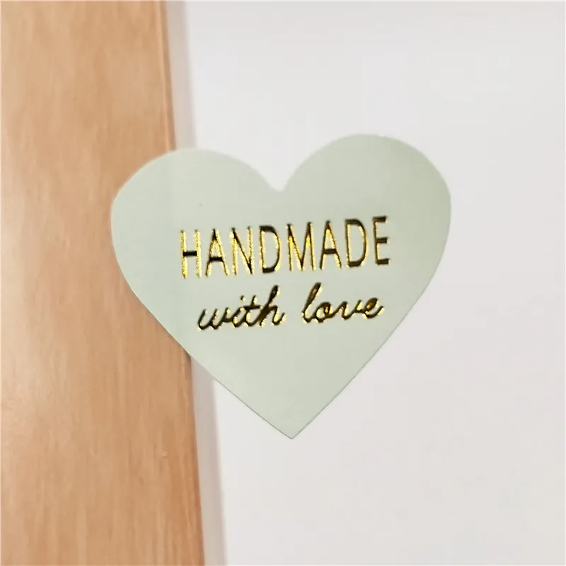 100 шт "Hand made with Love" крафт-бумага Золотое Тиснение печать наклейки s для изделий ручной работы DIY хлебобулочная маркировочная клейкая этикетка - Цвет: lake blue