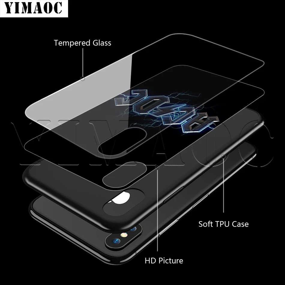YIMAOC ACDC рок чехол из закаленного стекла для iPhone 11 Pro XS MAX XR X 8 7 6 6S Plus