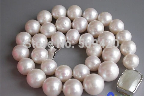 

~~ W&O653 >HUGE REAL 17" 12mm ROUND WHITE PEARL NECKLACE 925SILVER MABE