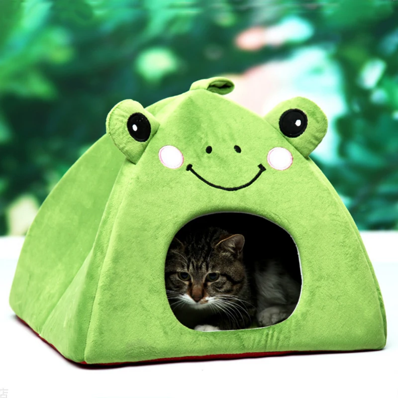 

Warm Pet Dog Bed Cat Bed House Dog House Nest with Mat House For Small Medium Dogs Pet Product Frog Shape Winter