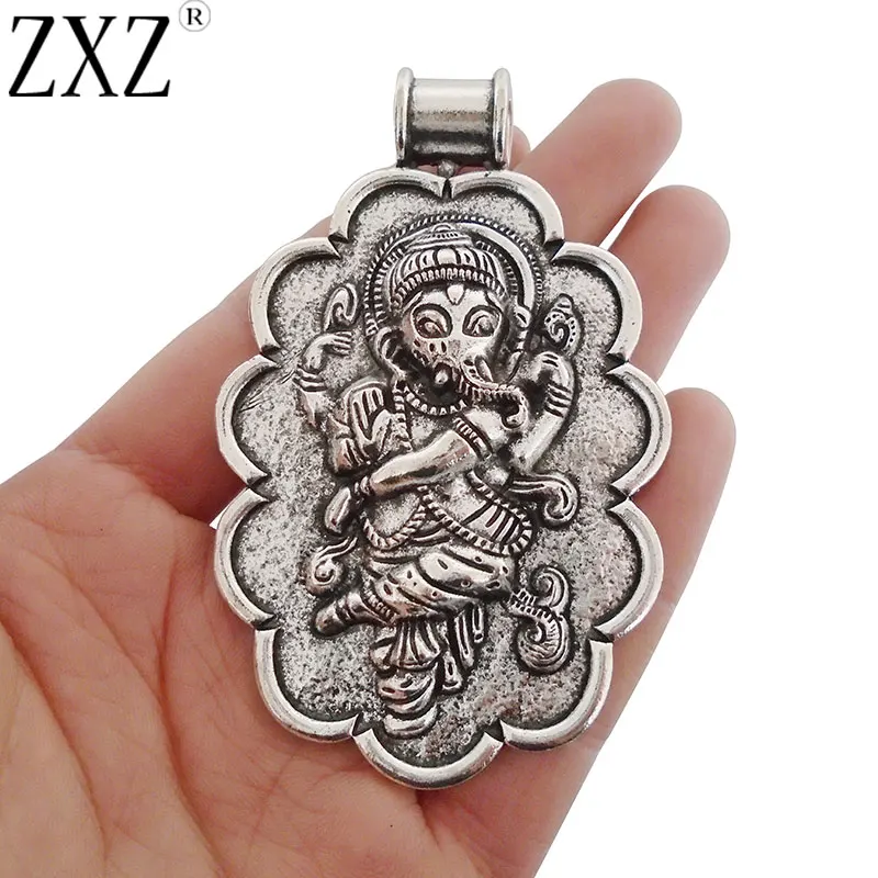 

ZXZ 2pcs Antique Silver Tone Large Ganesha Elephant God of Beginnings Amulet Charms Pendants for Necklace Jewelry Making 85x53mm