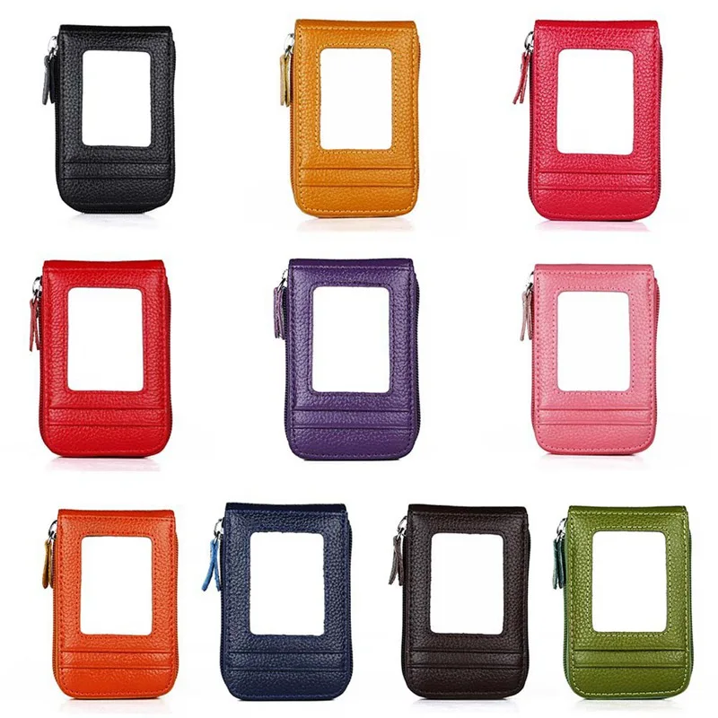 

Hot Sale Genuine Leather Unisex Business Card HolderBank Credit Card Case ID Holders Rfid Wallet Red Purple Pink Blue Black Gray