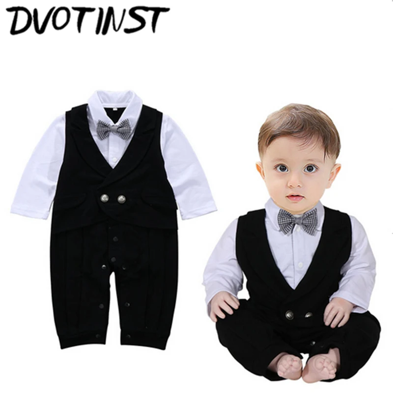 

Baby Boys Clothes Full Sleeves Black Gentleman Bow Tie Rompers Outfits Infantil Toddler Jumpsuit Party Wedding Costume Clothing