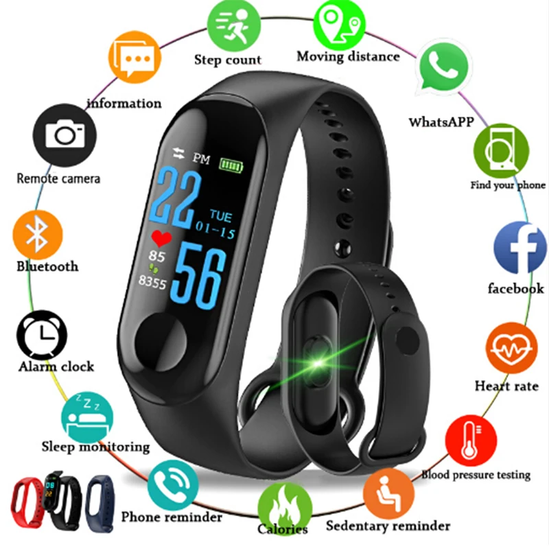 

2019 M3 Smart Watch Heart Rate Monitor Fitness Tracker Smartwatch Color Screen Blood Pressure Pedomater PK Xiaomi Mi Band 3 Y5