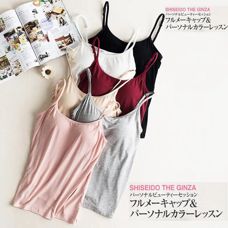 

Adjustable Straps Padded Solid Modal Camis Women Home Camisole Double Layer Wire Free Breathable Soft Fabric Fitness Top lencero