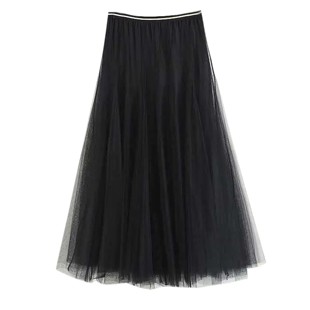 

JAYCOSIN 2019 New Fashion Women Girls Big Swing Tulle Pleated Long Maxi Tutu Skirt High Waist Net Skirt Plus Size B#