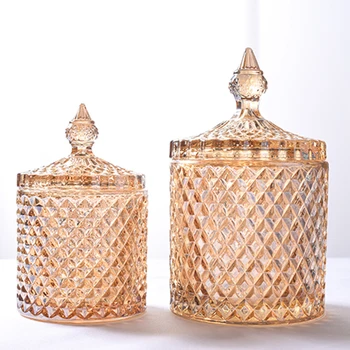 

18CM*10CM big European yellow crystal glass storage 600ML jars sugar cans diamond candy box cotton swabs box cotton pad home