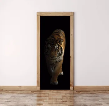 

3D Tiger Door Mural Wall Art Wallpaper mural Wall Print Decal Wall Deco Wall Mural Photo self adhesive door wrap